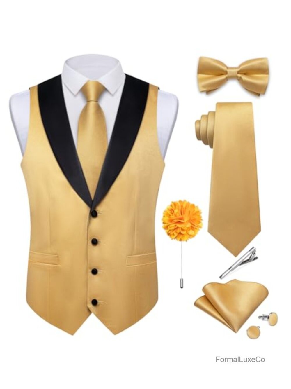 Mens Satin Shawl Collar Vest Tie Set Formal Tuxedo Waistcoat XL